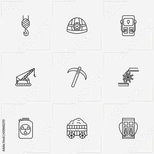 Industry line icon set with valve, crane  and icebreaker