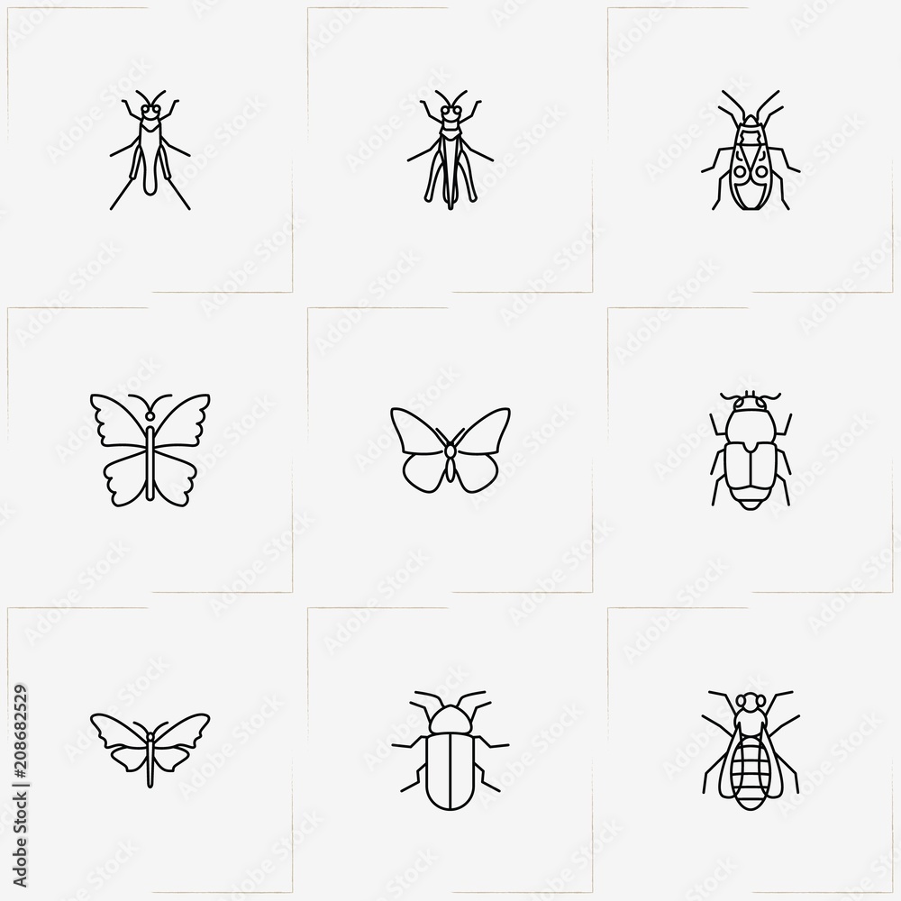Insects line icon set with mosquito , beetle and butterfly Insects line icon set with mosquito , beetle and butterfly