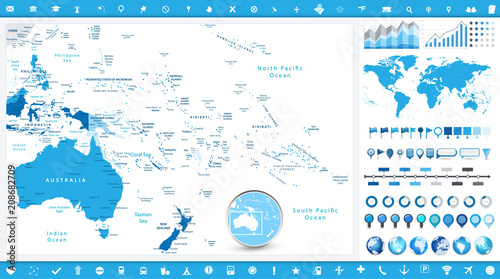 Australia and Oceania Map and infographic elements