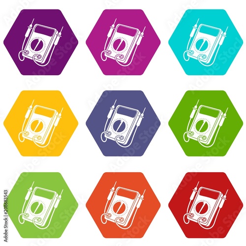 Multi meter icons 9 set coloful isolated on white for web