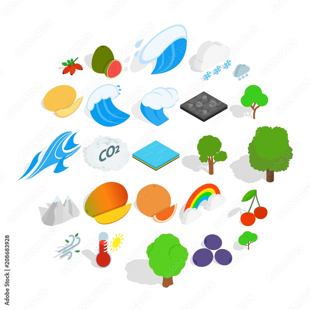 Live nature icons set. Isometric set of 25 live nature vector icons for web isolated on white background Live nature icons set. Isometric set of 25 live nature vector icons for web isolated on white background