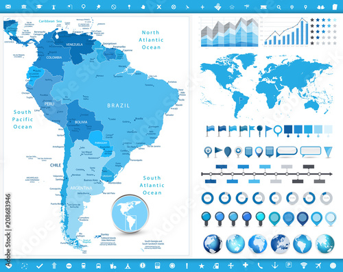 Fotografie, Obraz South America Map and infographic elements