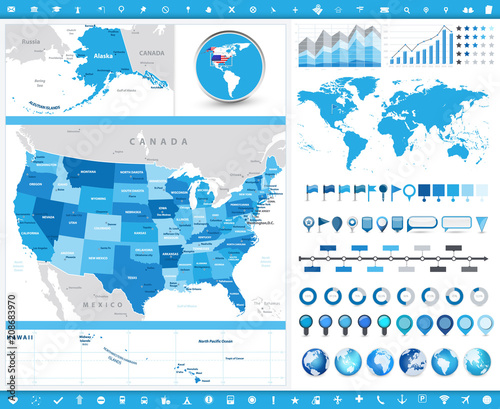 Fotografia, Obraz USA Map and infographic elements