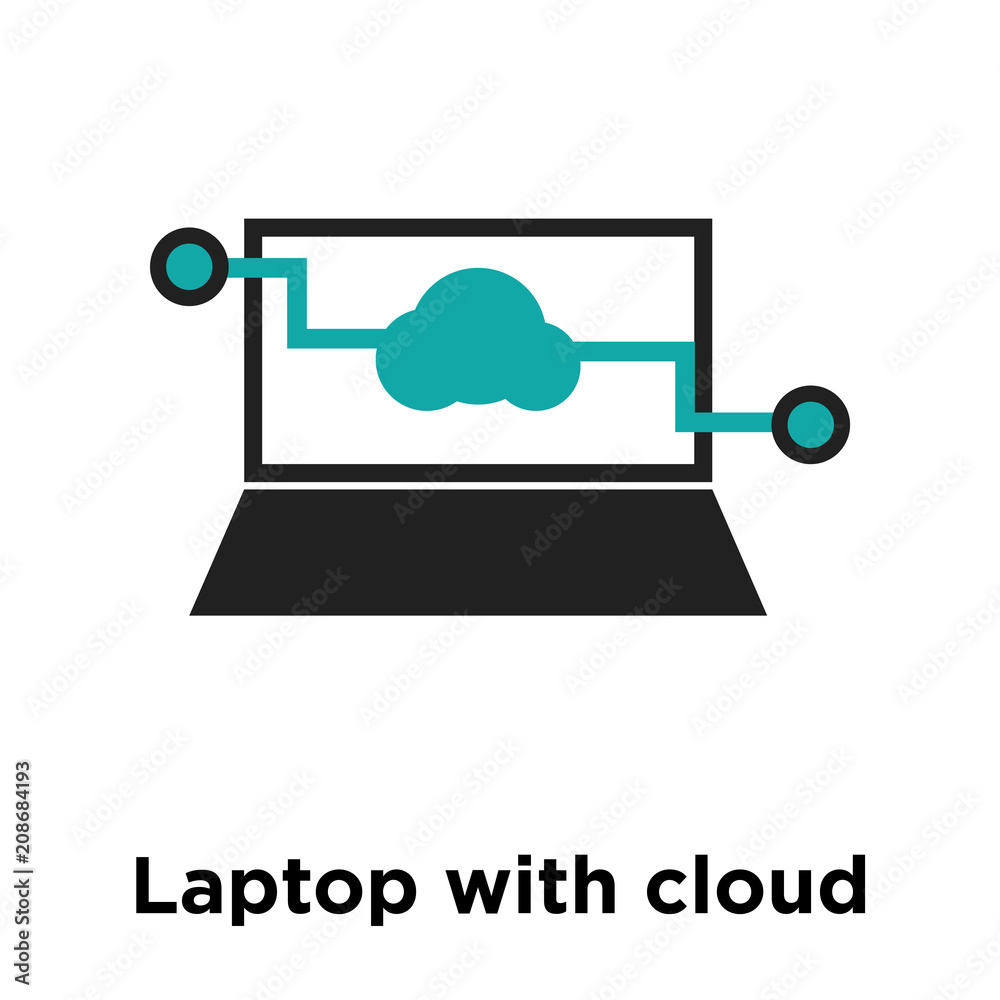 Laptop with cloud data symbol on screen icon vector sign and symbol isolated on white background, Laptop with cloud data symbol on screen logo concept Laptop with cloud data symbol on screen icon vector sign and symbol isolated on white background, Laptop with cloud data symbol on screen logo concept