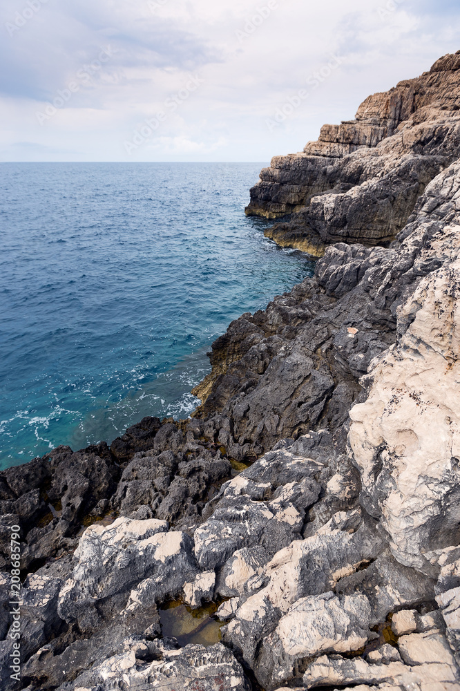 View of a rocky coast with amazing blue sea