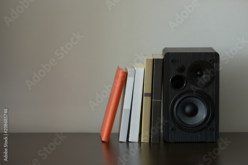 bookshelf speaker with books