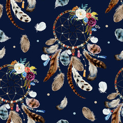 Wandcirkels Dromenvanger patronen Boho dromenvangers en bloemen zwart  © Veris Studio