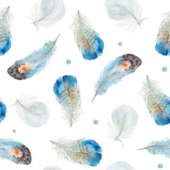 Papier peint photo Plumes aquarelles patrons Plumes bohèmes amérindiennes motif tribal  © Veris Studio