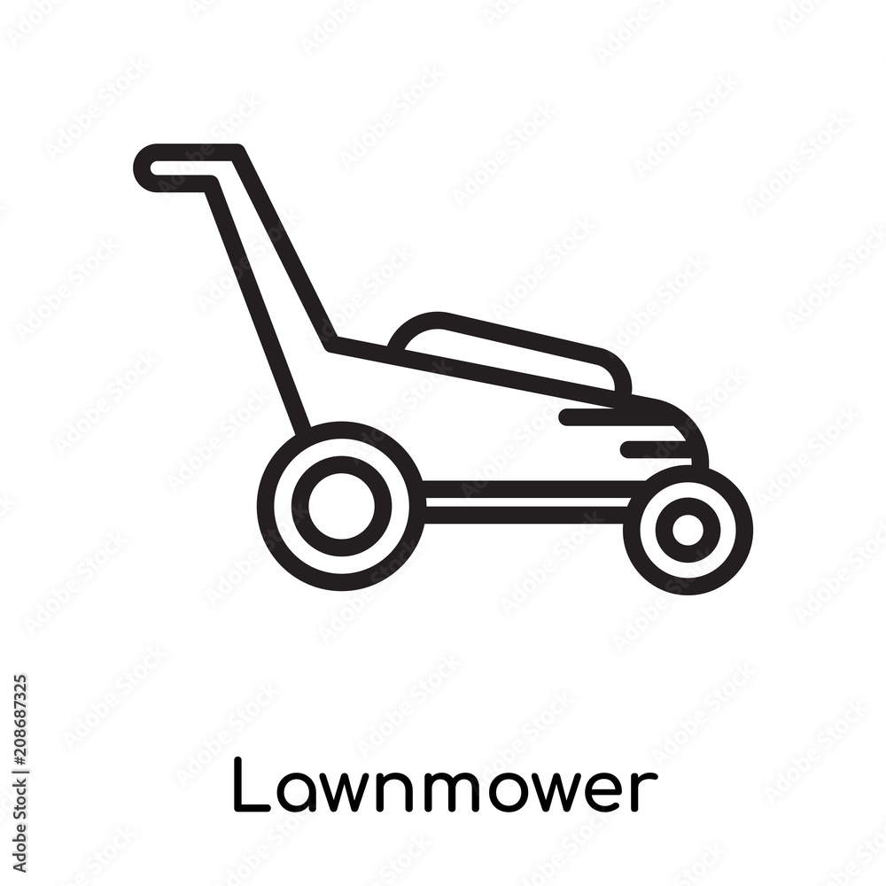 Lawnmower icon vector sign and symbol isolated on white background, Lawnmower logo concept , outline symbol, linear sign , outline symbol, linear sign