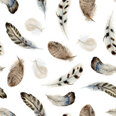 Papier peint photo Plumes aquarelles patrons Plumes amérindiennes navajo aquarelle blanche  © Veris Studio