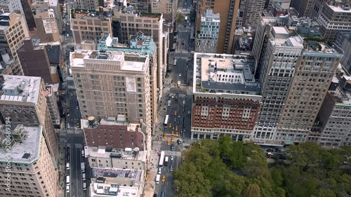 Aerial view of New York, Midtown Manhattan. Flatiron. Residental and business buildings from above