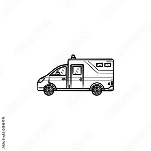 Ambulance car hand drawn outline doodle icon