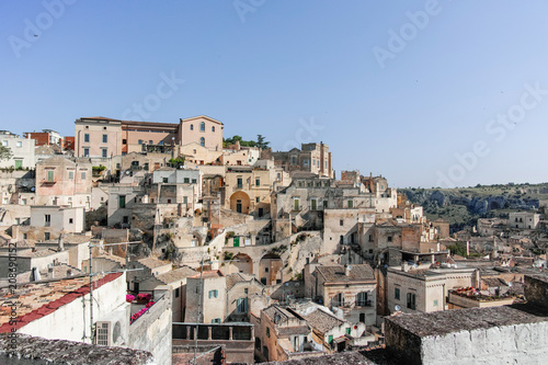 Fototapeta Naklejka Na Ścianę i Meble -  European Capital of Culture in 2019 year, panoramic view on ancient city of Matera, capital of Basilicata, Southern Italy in early morning