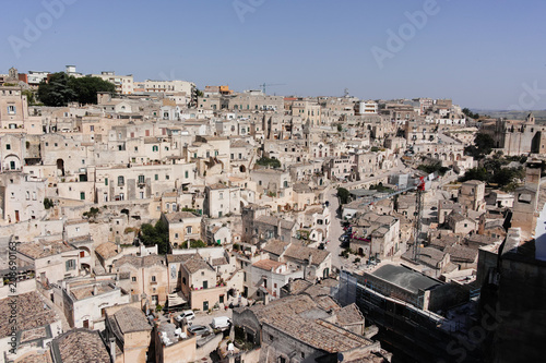 Fototapeta Naklejka Na Ścianę i Meble -  European Capital of Culture in 2019 year, panoramic view on ancient city of Matera, capital of Basilicata, Southern Italy in early morning