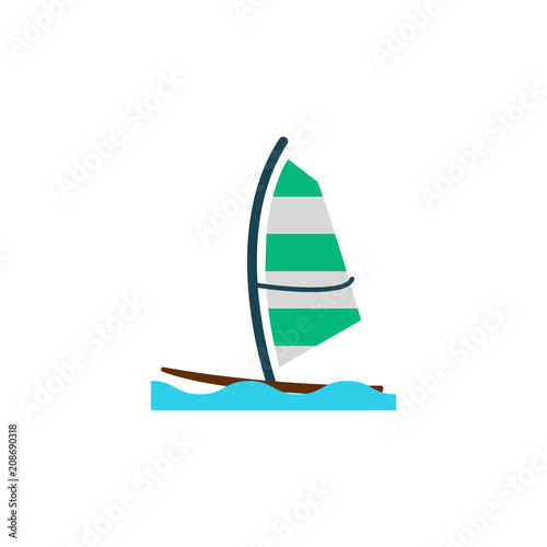 surfing with a sail flat icon. Element of beach holidays colored icon for mobile concept and web apps. Detailed surfing with a sail flat icon can be used for web and mobile