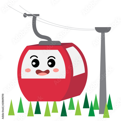Aerial Tramway transportation cartoon character perspective view isolated on white background vector illustration.