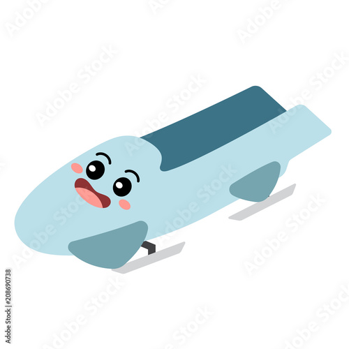 Bobsled transportation cartoon character perspective view isolated on white background vector illustration.