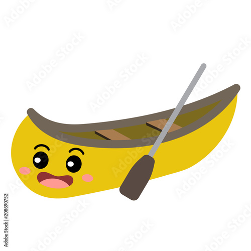 Canoe transportation cartoon character perspective view isolated on white background vector illustration.