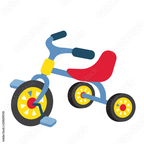 Children Tricycle transportation cartoon character perspective view isolated on white background vector illustration.