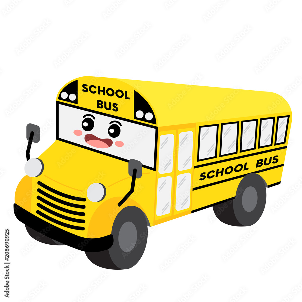 School Bus transportation cartoon character perspective view isolated on  white background vector illustration. Stock Vector | Adobe Stock