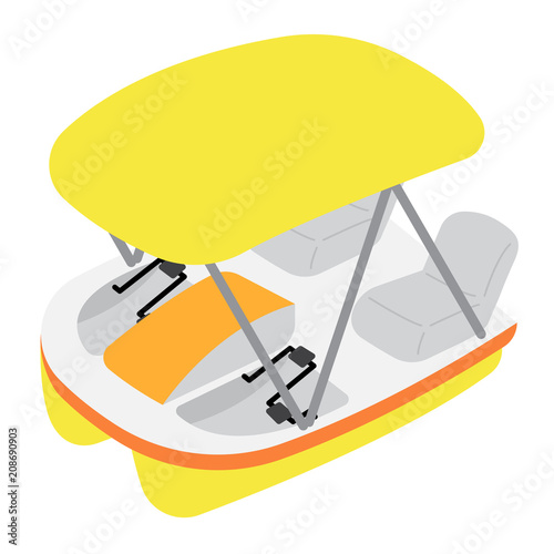 Pedalo transportation cartoon character perspective view isolated on white background vector illustration.