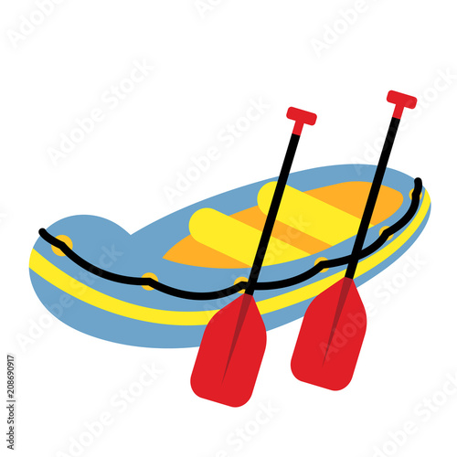 Raft transportation cartoon character perspective view isolated on white background vector illustration.