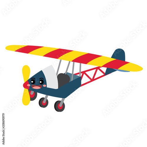 Ultralight Aircraft transportation cartoon character perspective view isolated on white background vector illustration.