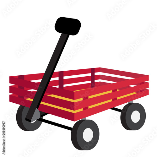 Wagon transportation cartoon character perspective view isolated on white background vector illustration.