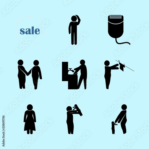 icons about Human with safety, medical, kid, business and modern