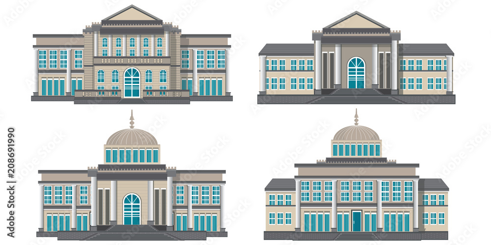Modern public building isolated on white background.