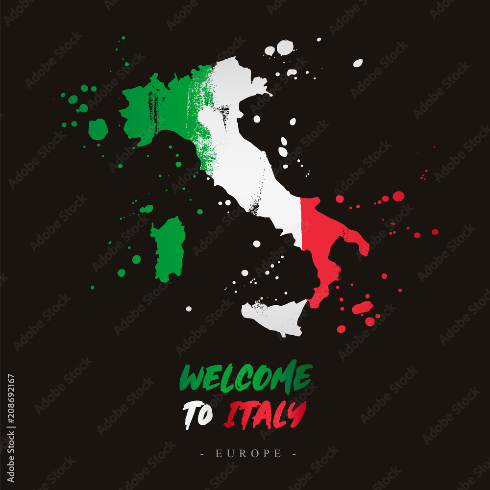 Welcome to Italy. Flag and map of the country