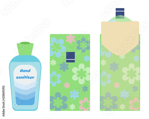 Hand sanitiser and paper tissues vector illustration.