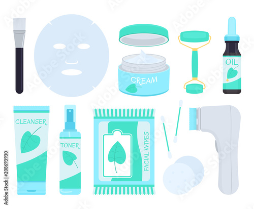 Facial skin care products. Vector illustration.