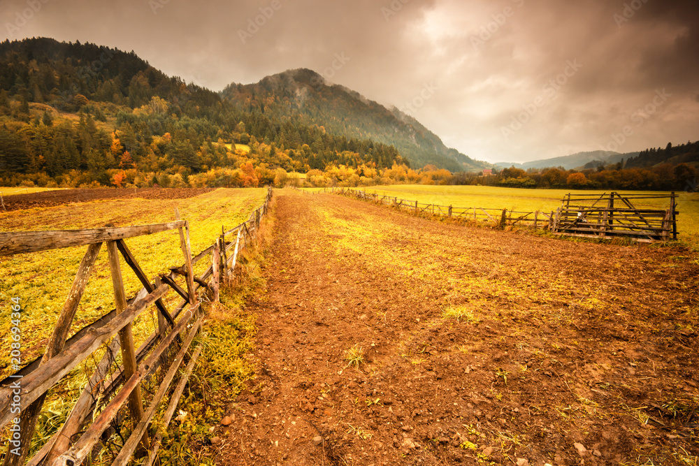 Beautiful autumn farmland.Slovakia Pieniny mountains