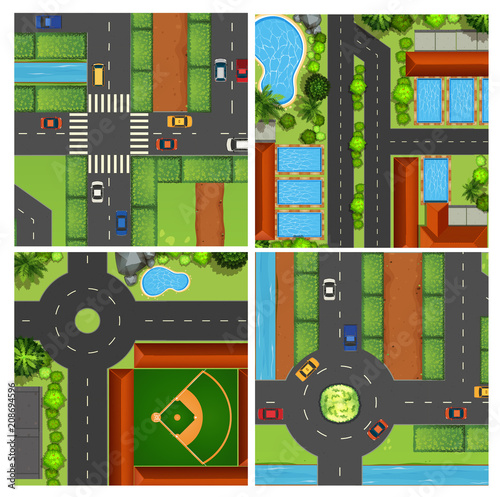 Set of aerial views of road