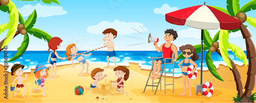 A Panorama View of Busy Beach