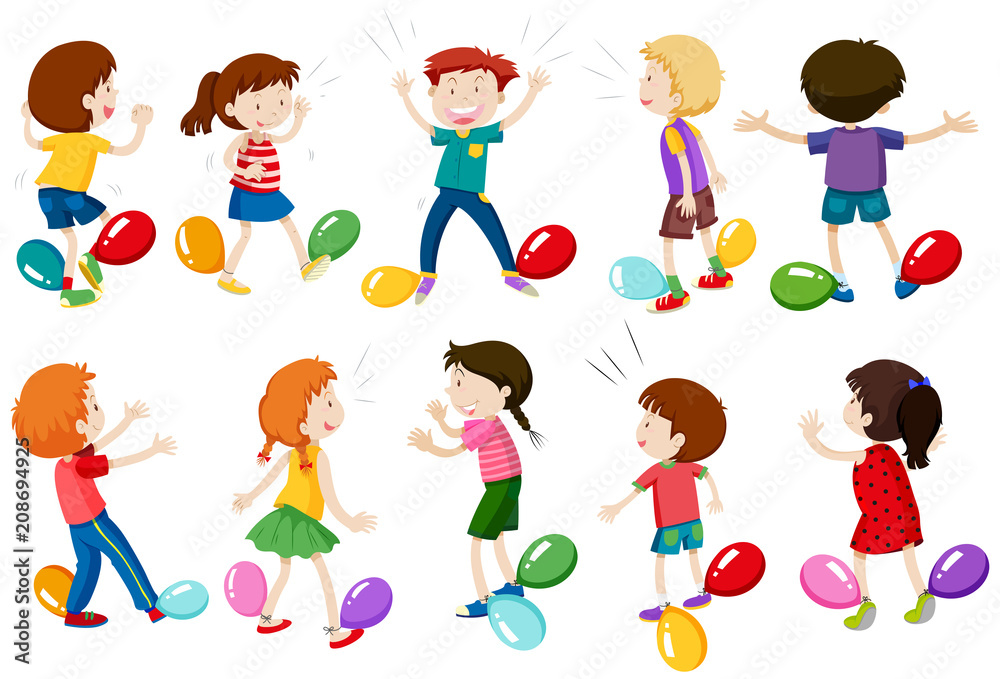 Children Play Balloon Stomp Game