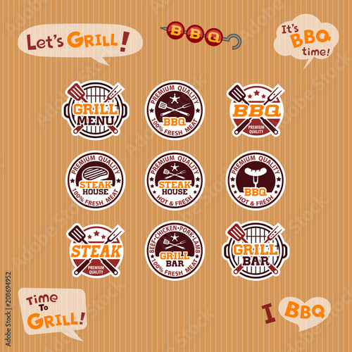 BBQ Barbecue Party Invitation Rubber Stamp Label and Photo Booth Prop