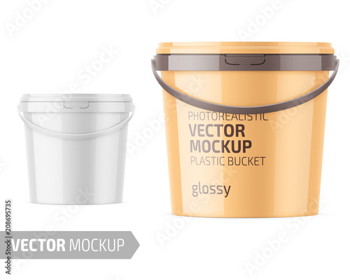 White glossy plastic bucket mockup template.