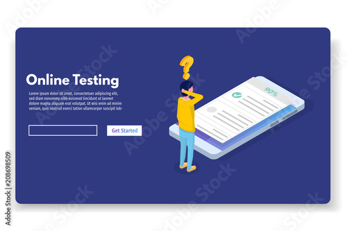 Online testing,E-learning, education isometric concept. Vector illustration.