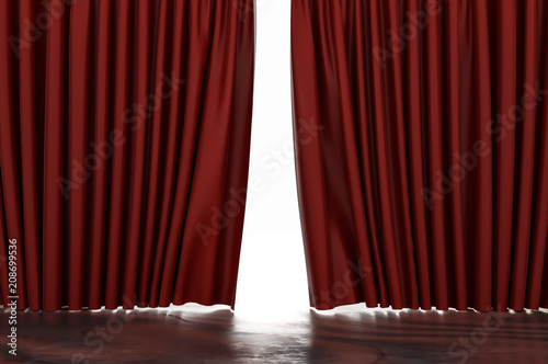 Open red curtains in theatre
