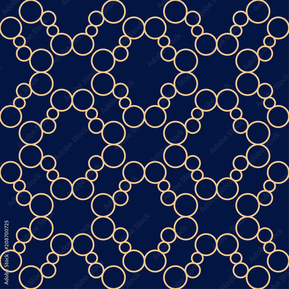 Fototapeta premium Golden blue geometric ornament. Seamless pattern