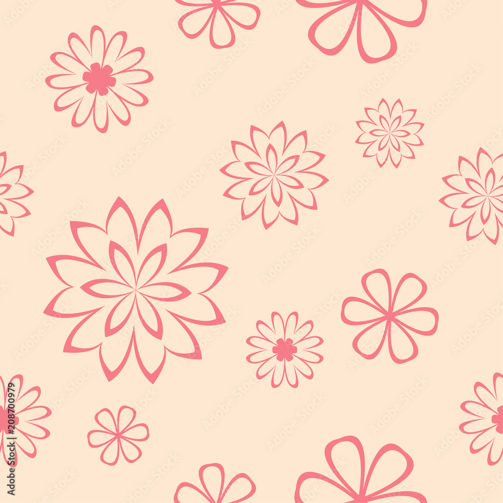 Red floral seamless pattern on beige background Red floral seamless pattern on beige background