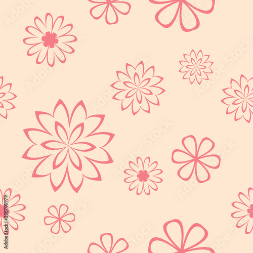 Red floral seamless pattern on beige background © Liudmyla