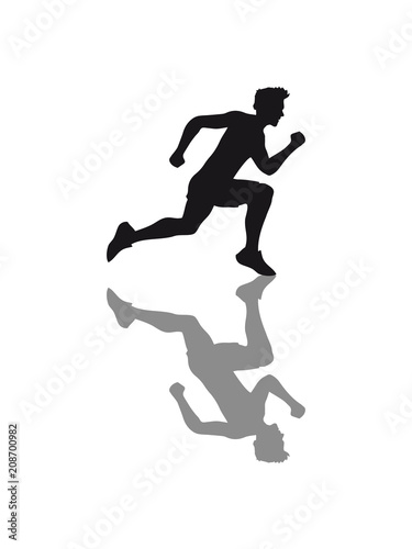 Fototapeta Naklejka Na Ścianę i Meble -  spiegelung spiegelbild schatten sport rennen sprinten schnell ausdauer training joggen laufen mann walken wettrennen fitness cool