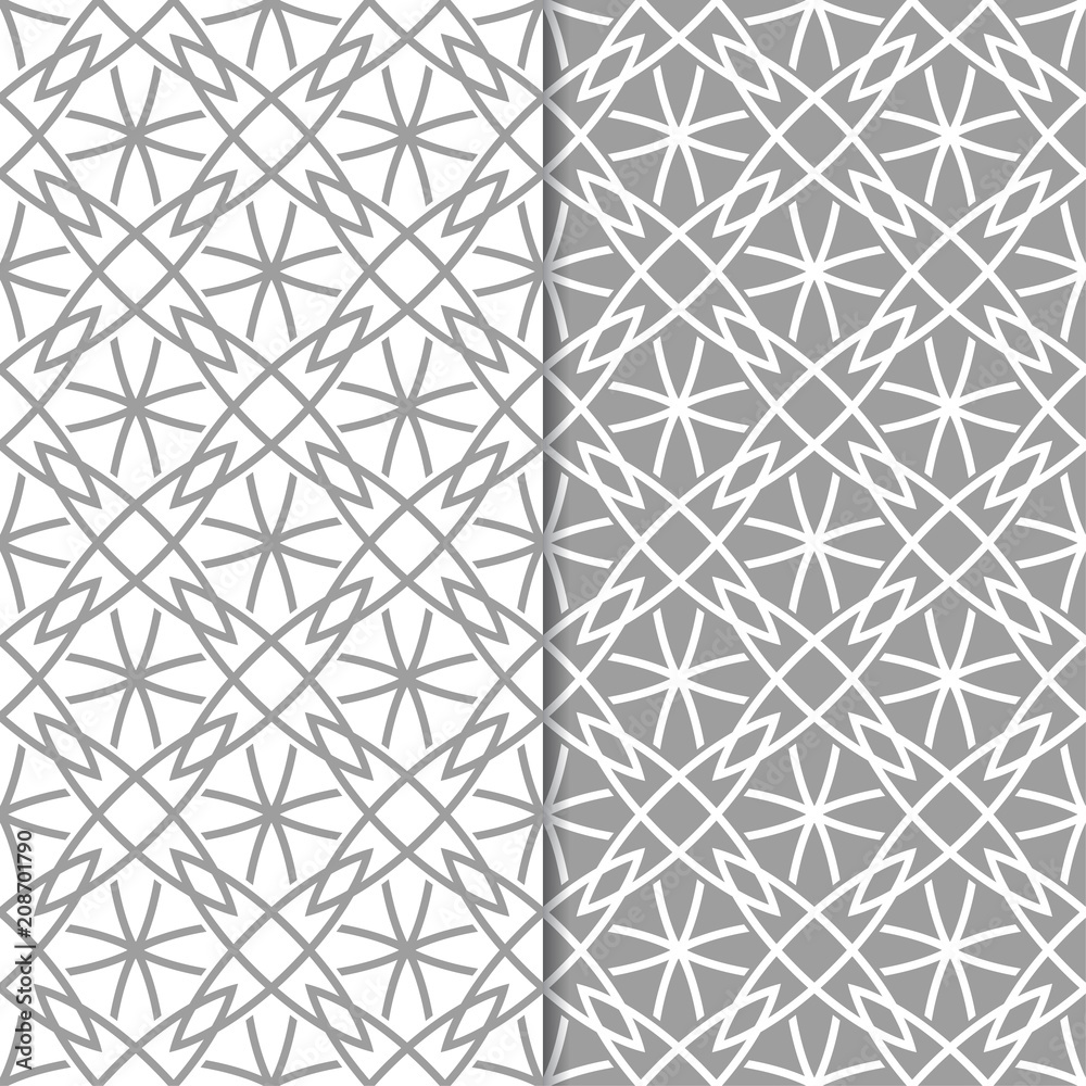 Gray and white geometric ornaments. Set of seamless patterns Gray and white geometric ornaments. Set of seamless patterns