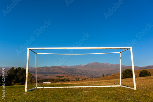 Football Soccer Goals Drakensberg Mountains Closeup Blue Sky 