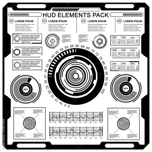 Futuristic black and white virtual graphic touch user interface