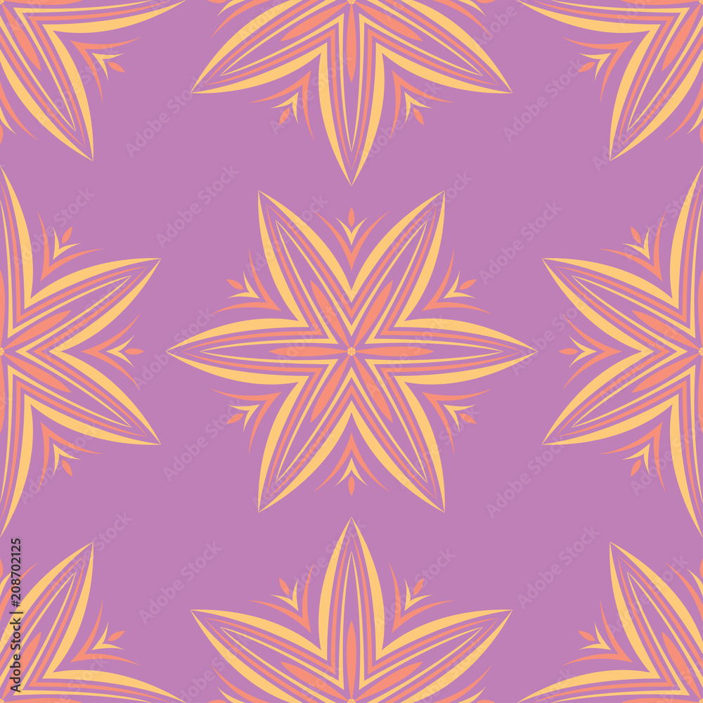 Violet floral seamless background. Pink and yellow bright pattern