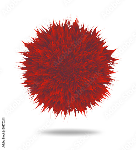 Red fluffy pompom or hair ball isolated on white background. Vector illustration.